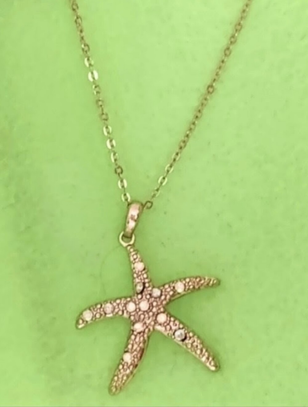 Gold Starfish Aurora Borealis Crystal Embellished Pendant Necklace